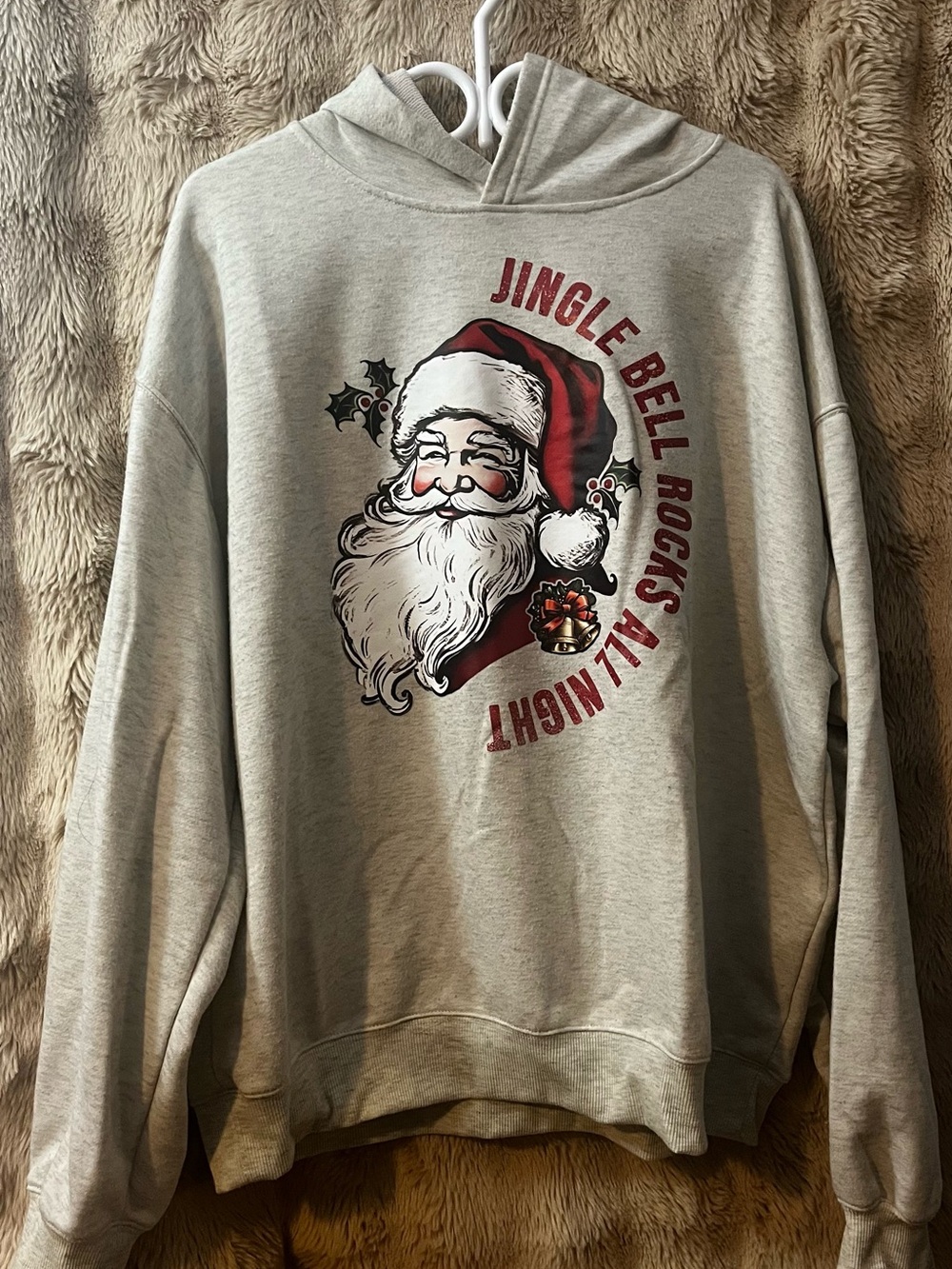 NFINITY Light Gray Hoodie with Red Santa Graphic